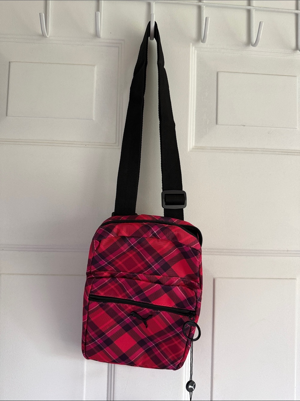 Puma Red and Black Plaid Crossbody Bag